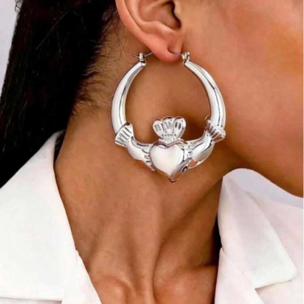 Big Chunky Claddagh Hoop Earrings Irish